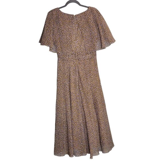 Miss Elliette Vintage Women's Chiffon Floral MIdi Flutter Sleeve V-Neck Dress sz - Picture 9 of 11